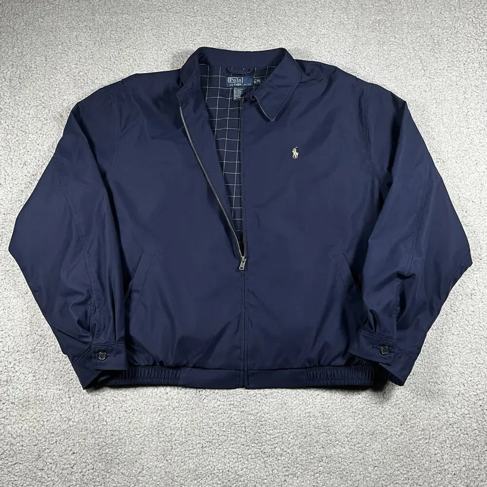 Polo Ralph Lauren Jacket Mens XL Blue Full Zip Bomber Lined Windbreaker VTG